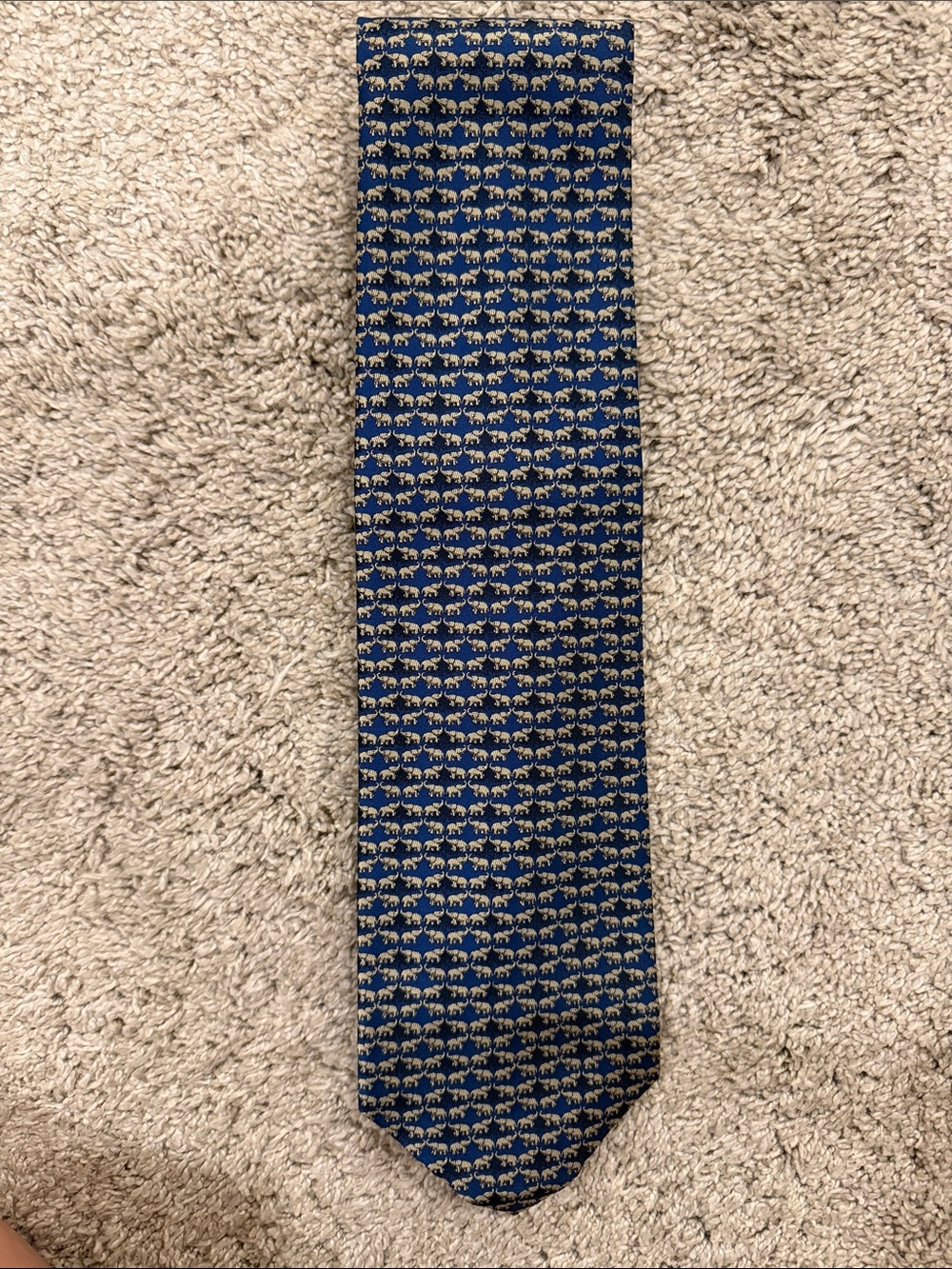 Jim Thompson Vintage Blue Gold Elephant Thai Silk Tie